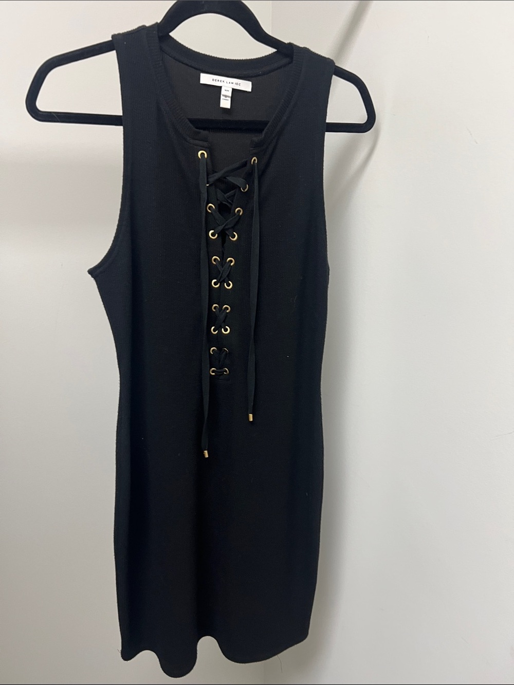Derek Lam Black Ribbed Lace-Up Tank Dress